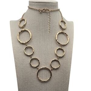 Hammered Circle Statement Necklace Vintage 30" Long Gold-Tone